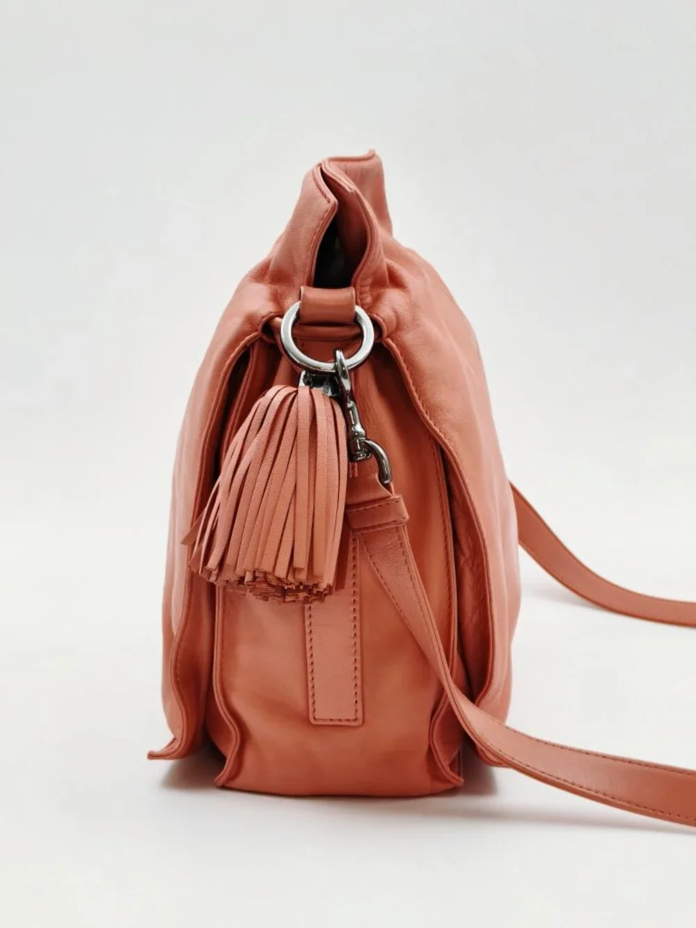 Loewe Vintage Coral Orange Leather Crossbody Shoulder Bag Tassel